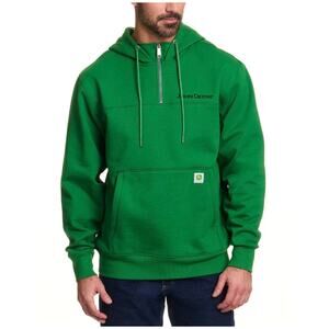 NWT John Deere Men's Quarter Zip Hoodie Heavyweight Cotton Green Pullover Sz L